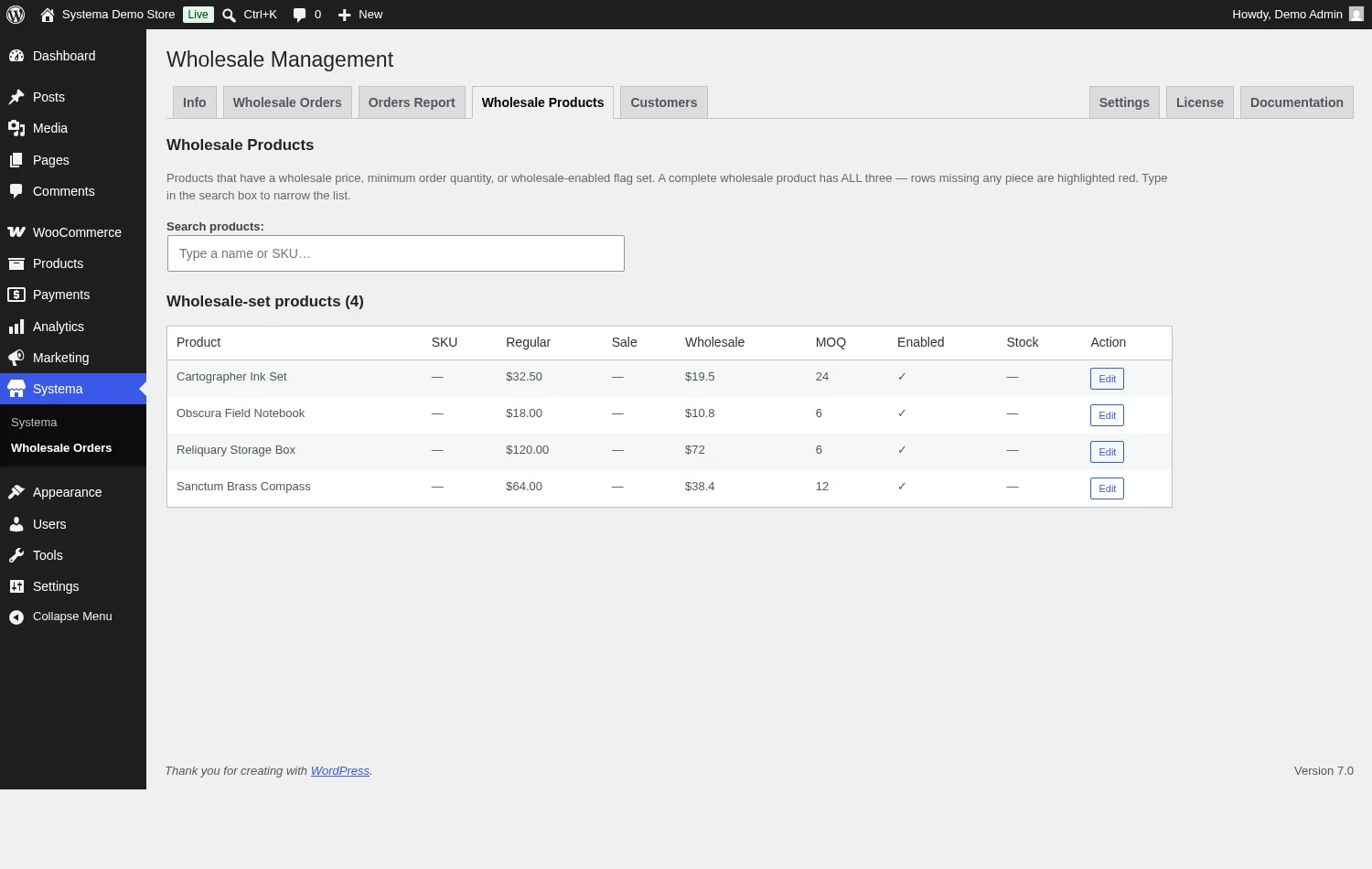 Systema Wholesale Order Management screenshot