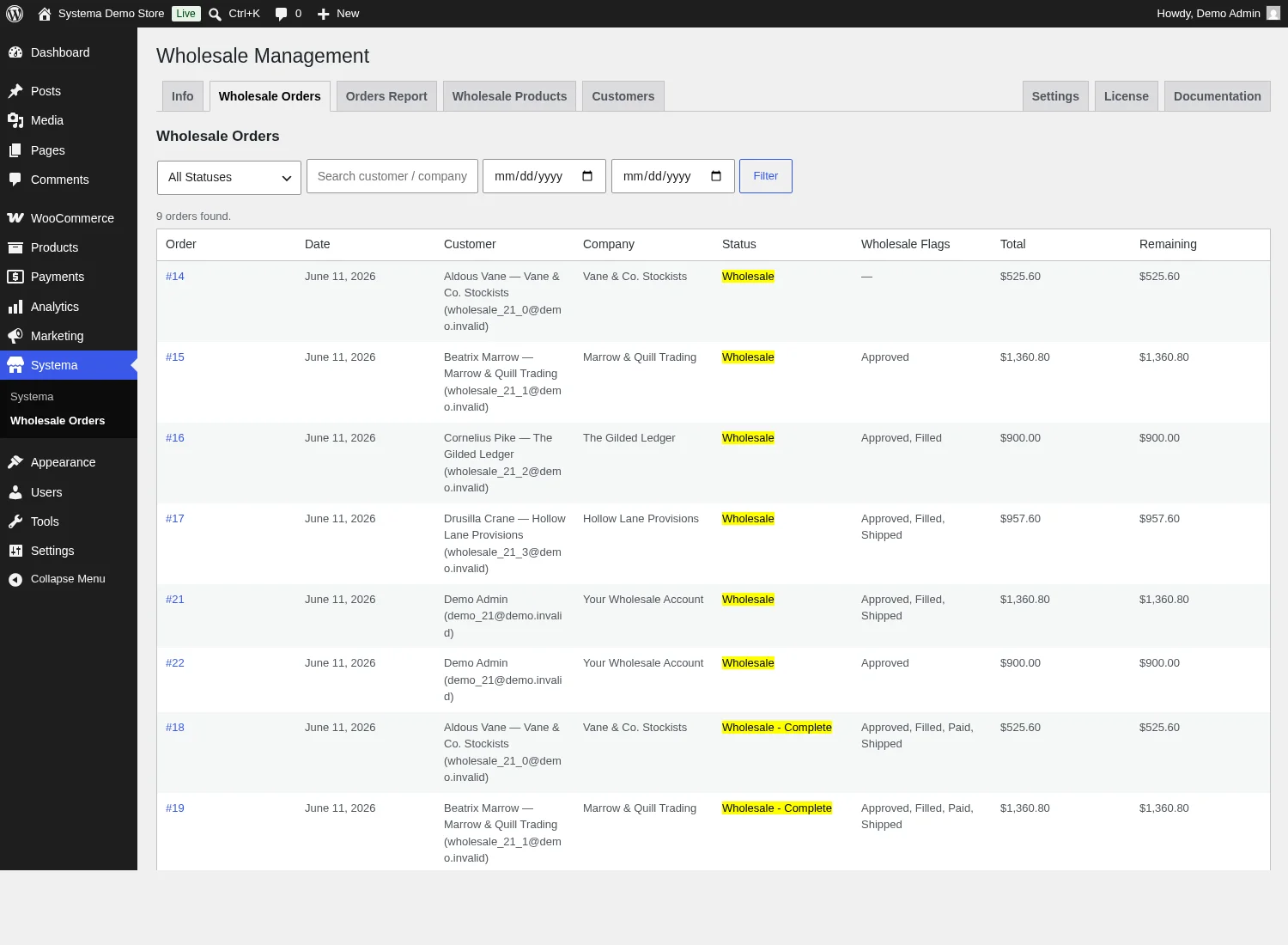 Systema Wholesale Order Management screenshot