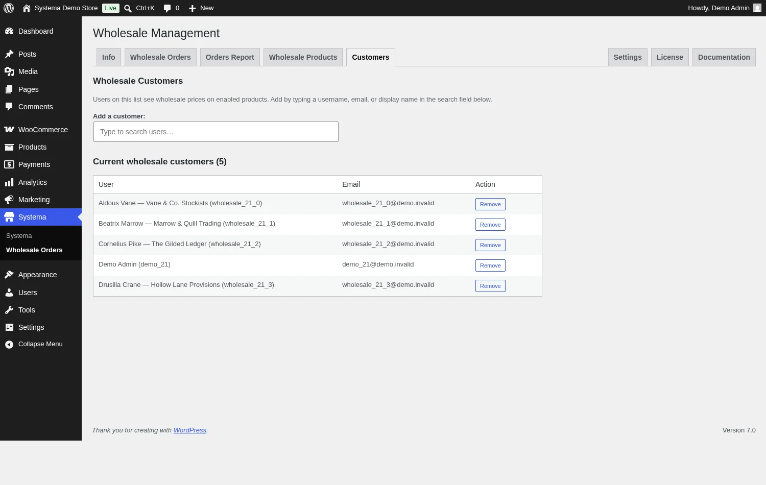 Systema Wholesale Order Management screenshot