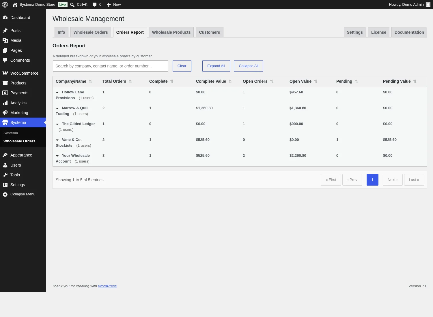 Systema Wholesale Order Management screenshot